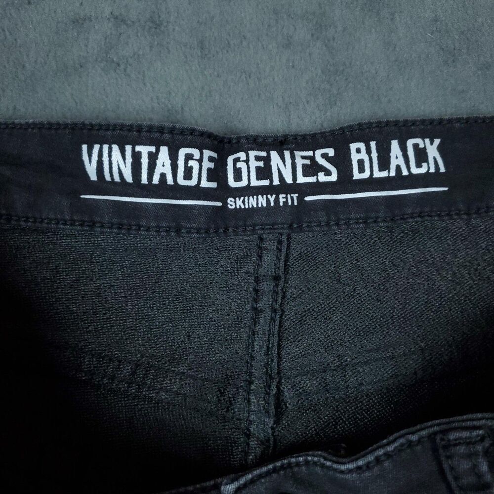 Vintage Genes Black Jeans Mens 36x30 Black Skinny Fit Stretch Denim Pants - Picture 4 of 15
